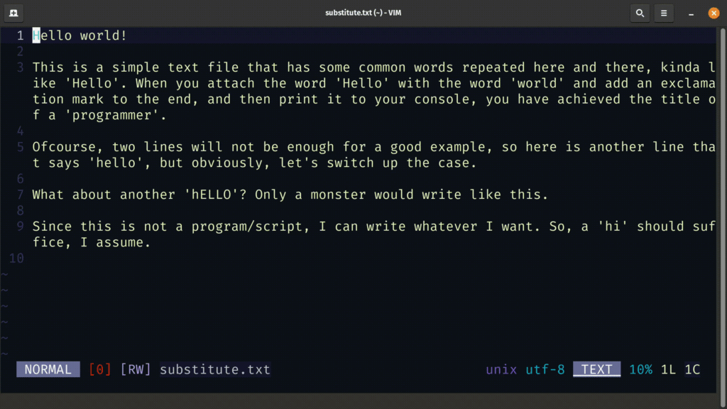 Find and Replace in Vim / Vi example