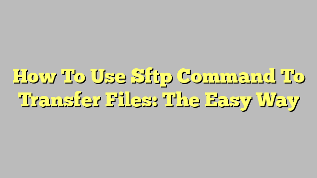 How To Use Sftp Command To Transfer Files: The Easy Way
