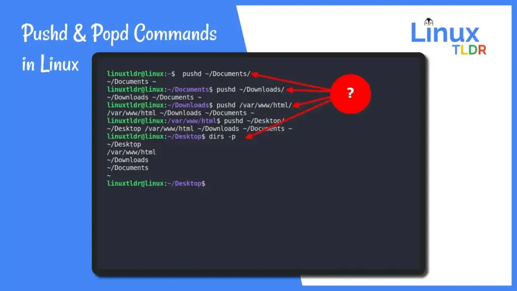 Pushd and Popd Commands in Linux example