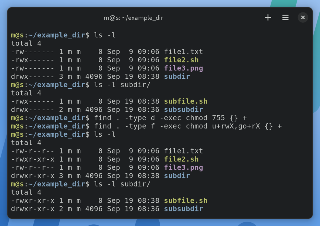 chmod recursive permissions illustration