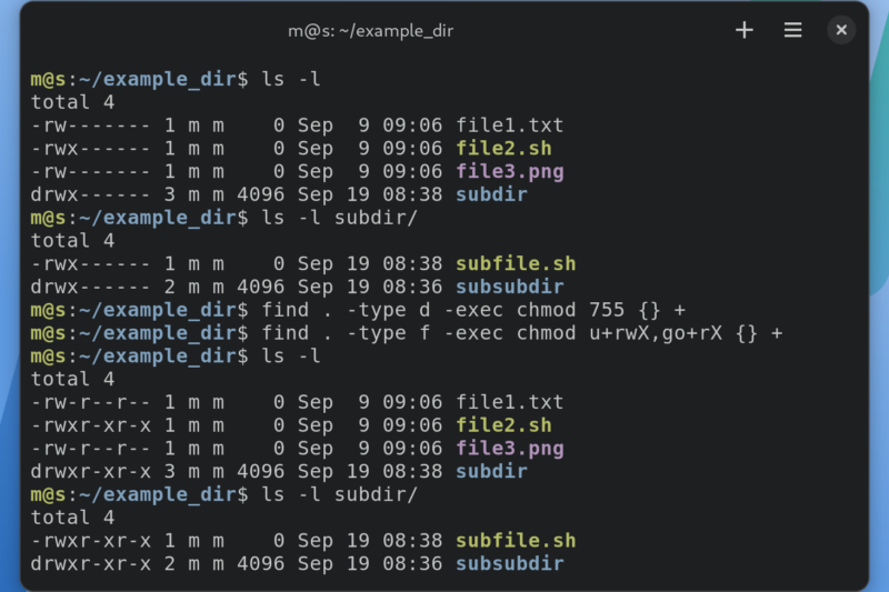 chmod recursive permissions illustration